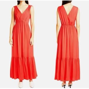 NWT Kobi Halperin Almita Tiered Maxi Dress Hammered‎ Satin Flamingo Pink Large